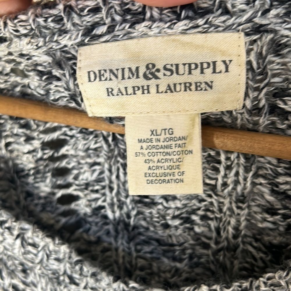 DENIM & SUPPLY RALPH LAUREN Gray and White Marled Open Knit Sweater Size XL - Picture 8 of 15